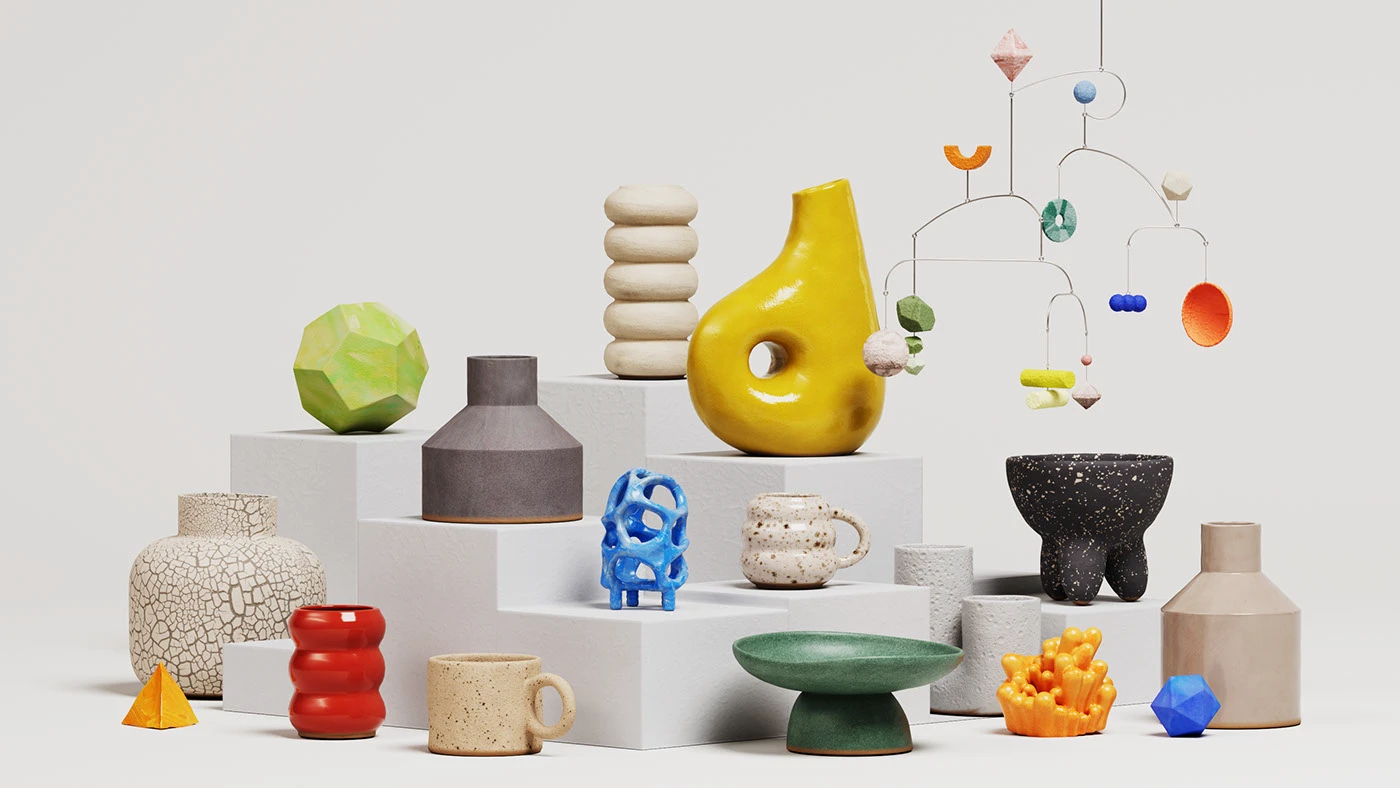 ceramic materials handmade set design  art direction  3d design lighting models acrylic papermache